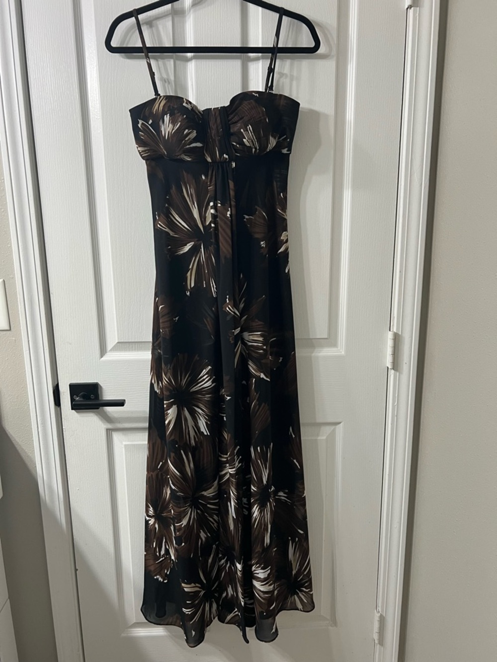 White House Black Market Brown and Black Floral Strapless Maxi Dress